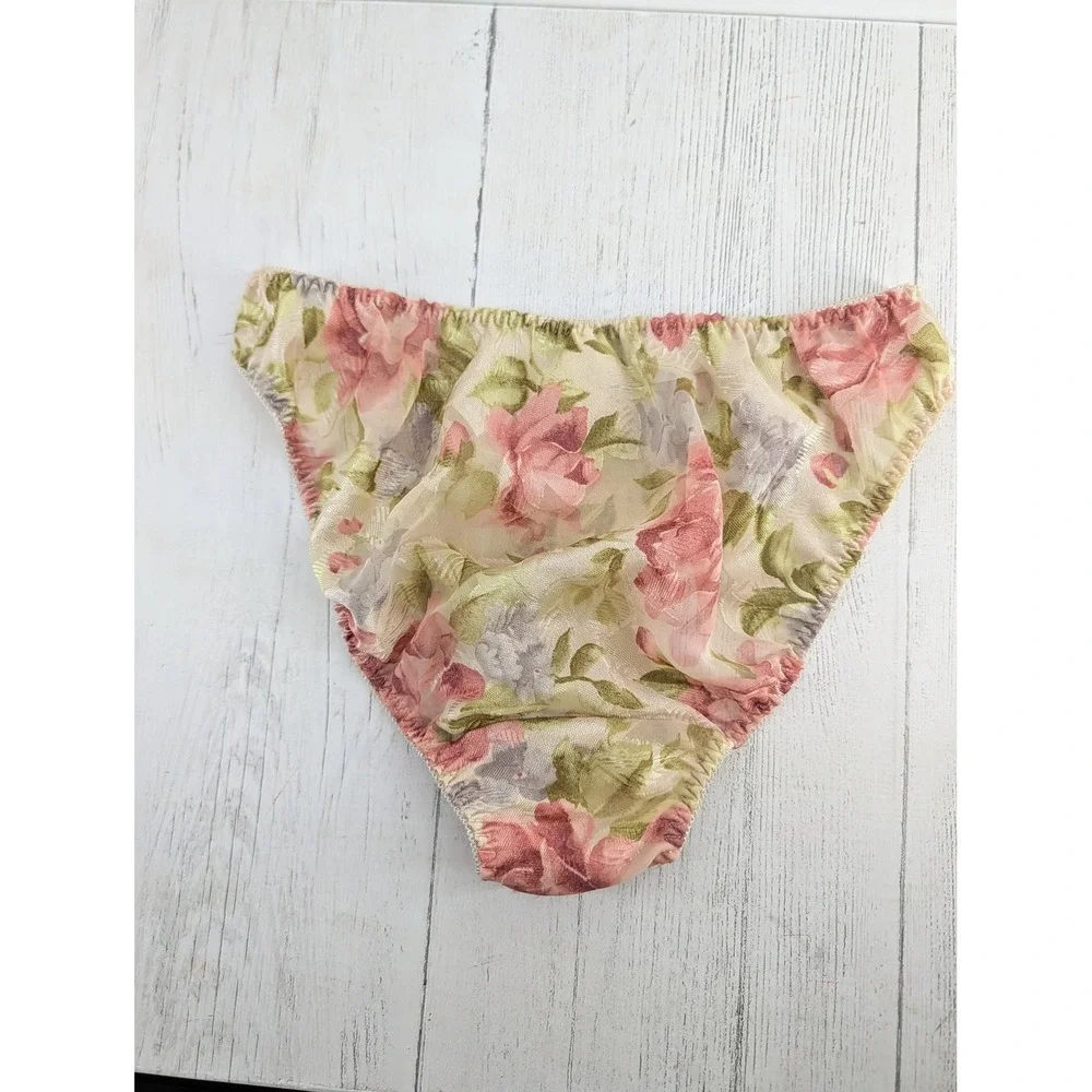 Vintage Victorias Secret Gold Label Floral Lace undies Pink Green Small S/5
